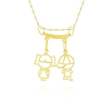 Imagem de Corrente Singapura 60cm Pingente Canga Menino E Menina Casal Ouro 18K 