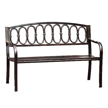 Imagem de Banco externo de pátio de 127 cm, banco de jardim de metal, estrutura de ferro fundido revestido a pó, cadeira externa para 2 pessoas com encosto padrão para bancos de jardim para parque, quintal