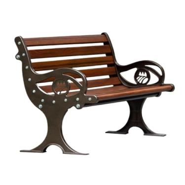 Imagem de Cadeira de alumínio fundido ao ar livre, banco de descanso de grão de madeira sintética de ferro, bancos de jardim traseiros longos para pátio (médio)