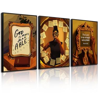 Imagem de Arte de parede de menina negra versículo bíblico tela decoração de parede mulher negra cristã impressão de mulheres afro-americanas imagens religiosas moda escritura pintura para sala de estar 30,5 x
