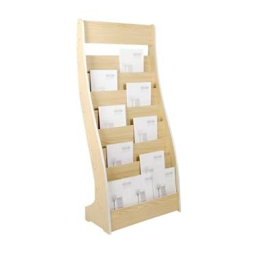 Imagem de YAYAOVP-24927 Porta-revistas de chão Suporte de revistas de chão Suporte de exibição de armazenamento de publicidade Suporte de brochura de informações de madeira (madeira original)