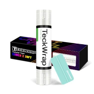Imagem de TECKWRAP Fita de transferência transparente para vinil 30,5 cm x 30FT – Fita de transferência de alinhamento de grade para vinil permanente, HTV imprimível, máscara de transferência de calor, vinil a