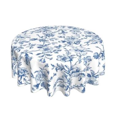 Imagem de Toalha de mesa floral azul marinho redonda 178 cm azul vintage tecido de poliéster flores chinoiserie capa de mesa para cozinha, festa, piquenique, decoração ao ar livre