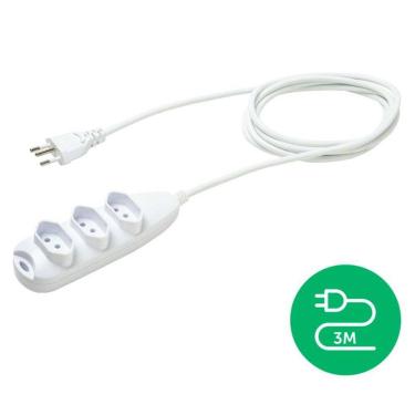 Imagem de Extensão elétrica 3 tomadas 3 pinos 10A 3m Branca Intelbras
