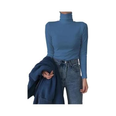 Imagem de Suéter Feminino De Tricô Gola Alta Manga Longa Slim Fit Estilo Coreano