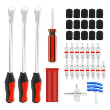 Imagem de Alavanca de colheres de pneu de 30 cm, conjunto de colheres de pneu de bicicleta suja para motocicleta, conjunto profissional de ferramentas de ferro com protetor de aro, conjunto de núcleos de