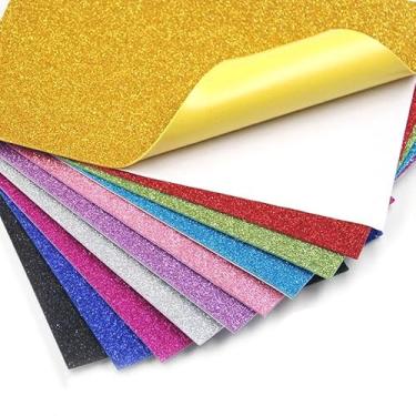 Imagem de JINLYXHUI 10 folhas de esponja de espuma EVA papel colorido brilhante A4 papelão para artesanato, presentes e decorações de álbuns (10 cores aleatórias, autoadesivo)