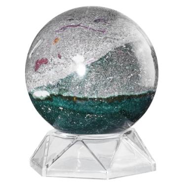 Imagem de Rockcloud Escultura de bola de cristal jaspe do oceano natural com suporte de acrílico polido escultura de esfera decorativa para adivinhação, 7 a 8 cm