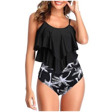 Imagem de Maiô feminino de cintura alta de duas peças com babados e parte inferi