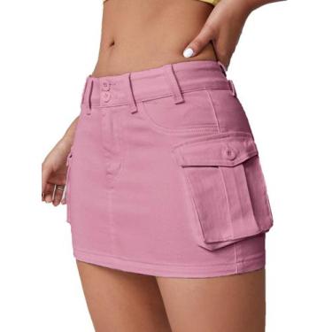 Imagem de Saia jeans MakeMechic Y2K Fap Pocket Saia jeans rosa para mulheres