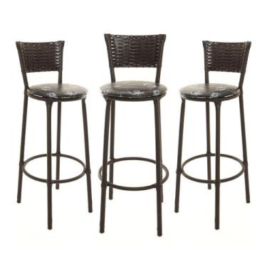 Imagem de KIT 3 Banquetas Alta Encapada Junco CAFÉ Area de Lazer Cozinha Bancada