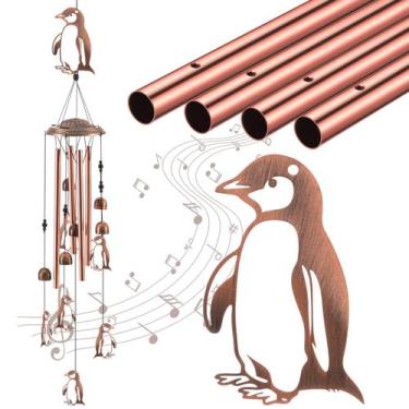 Imagem de Decoração de exterior Briwooody Penguin Wind Chime Metal de 92 cm