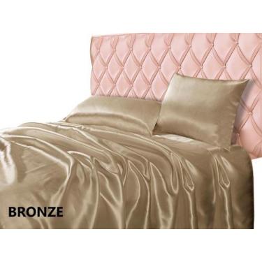 Imagem de Lençol de Cetim Casal Queen 4 Peças Macio, Brilhante e Confortável - J