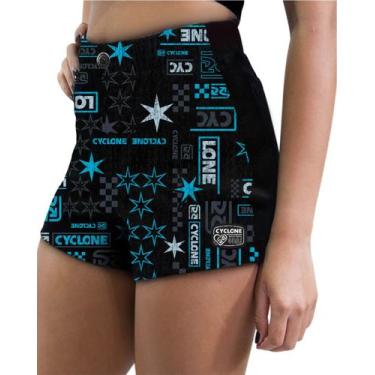 Imagem de Short Feminino Cyclone Veludo Star Chess Light, Preto, Azul, PP