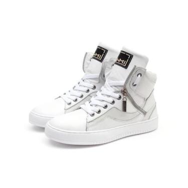 Imagem de Tênis Sneaker Feminino Zíper Cano Alto Academia Couro Legítimo 20500 V