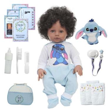 Imagem de Boneco Reborn Bebê Realista Menino Negro Bolsa Acessórios - Cegonha Re