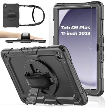 Imagem de Capa para tablet Samsung Galaxy Tab A9 Plus de 11 polegadas 2023 [com película de vidro temperado], capa resistente à prova de choque, suporte giratório, suporte para caneta S, alça de mão/ombro para
