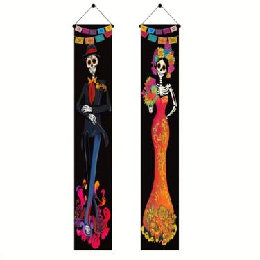Imagem de BlissYard Dia dos Mortos Casais 188 x 30 cm Decorações de varanda ao ar livre Dia de los Muertos Banners Sinal de porta festa mexicana parede casa festiva sazonal outono feriado