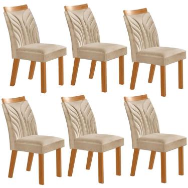 Imagem de Conjunto De 6 Cadeiras Veneza Com Tecido Linho Encosto Alto Bege Claro/cinamomo