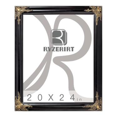 Imagem de RYZERIRT Molduras pretas de madeira ornamentadas, moldura de 50 x 61 cm para moldura, molduras de tela, painéis de arte, pinturas, obras de arte, ornamentos de canto, molduras douradas, sem vidro