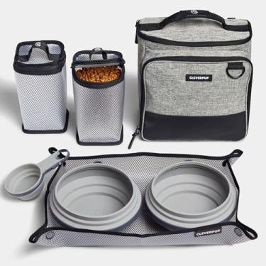 Imagem de Cleverpup, Caixa grande de 7 peças para comida de cachorro, armazenamento de ração para 12 xícaras, 2 tigelas de silicone, tapete e colher - Kit portátil premium de ração para animais de estimação