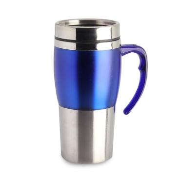Imagem de Caneca Térmica 400ml em Aço Inox com Detalhe Plástico Fosco e Alça Colorida – Conserva Bebidas Quentes e Frias (Azul)