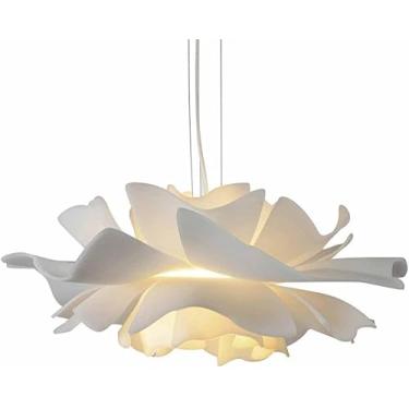 Imagem de Luminária Pendente Nórdica Branca Com Design Criativo Em Acrílico Em Formato De Flor, Luminária Pendente Ajustável Para Sala De Estar, Restaurante E Corredor, 60CM