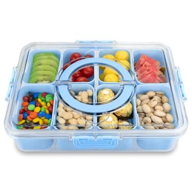 Imagem de Bandeja de servir dividida com tampa e alça, caixa de lanches com 8 compartimentos, bandeja de frutas, bandeja de vegetais, travessa portátil para doces, frutas e nozes, lanche, festa de