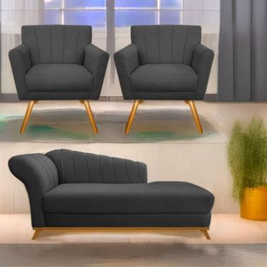 Imagem de Kit Diva Recamier Vanessa 185Cm Lado Direito E 02 Poltronas Laura Linho Cor Cinzaescuro