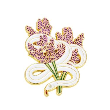 Imagem de Broche Pin Lavender Snake com design floral roxo