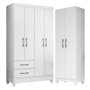 Imagem de Guarda Roupa Solteiro Chile E Armário Multiuso New Iris Branco Brilho- Moval