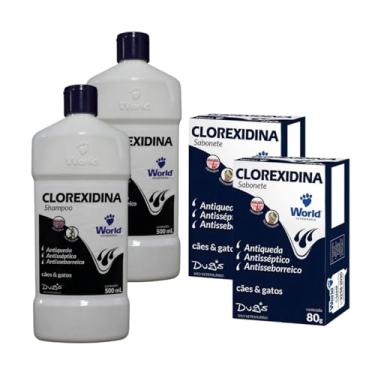 Imagem de Kit 2 Shampoo Dermatite Canina + 2 Sabonete Antisséptico Higiene Cães Tratamento Pele Sensível