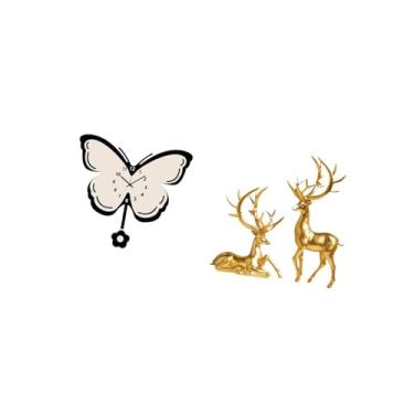 Imagem de Fenteer Relógio de Parede de Borboleta de Acrílico para Escritório, Sala de Jantar, Quarto Infantil, Casa de Fazenda com Esculturas Decorativas de Veados em R