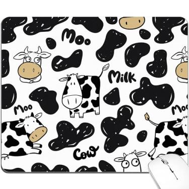 Imagem de BOONEST Tapete de rato branco preto com estampa de vaca fofo Kawaii engraçado desenho animado animal estético pequeno tapete de mesa escritório acessório portátil computador laptop sem fio viagem