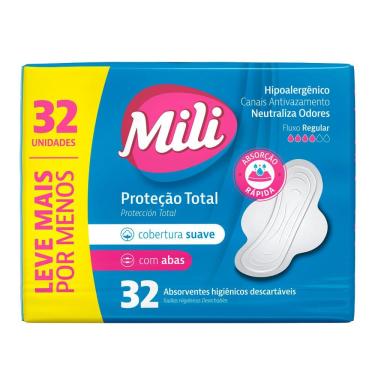 Imagem de Absorvente Mili Proteção Total Cobertura Suave com Abas com 32 Unidades Leve Mais Por Menos