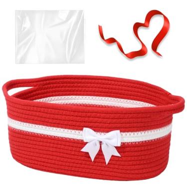 Imagem de Degeyoyo Cesta de presente com sacos de presente e fitas, pequenas cestas de tecido para presentes vazias, cesta de armazenamento com alças, 30,5 x 20,3 x 12,7 cm