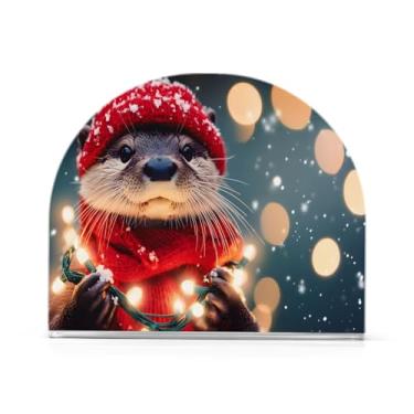 Imagem de xigua Bonito suporte de guardanapo de lontra de Natal para mesas, porta-guardanapos de papel de placa acrílica elegante, dispensador de papel de seda independente moderno para sala de jantar, sala de