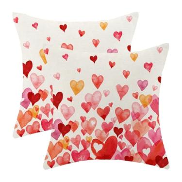 Imagem de OFIRD Capas de almofada para decoração de Dia dos Namorados, pacote com 2 capas de almofada de linho para decoração de Dia dos Namorados, Dia das Mães, aniversário de casamento, capa de almofada de