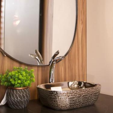 Imagem de Turin Prata Cuba de Cerâmica Luxuosa, Design Texturizado, 45.5x32.5x13.5cm, Acabamento Prata, Estilo Italiano para Banheiro