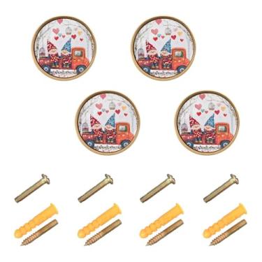 Imagem de Burbuja Maçanetas de armário de cozinha Valentine Gnomo Lover in Truck Pacote com 4 puxadores de gaveta redonda de 3,5 cm com parafusos para armários de cozinha, quarto, armário