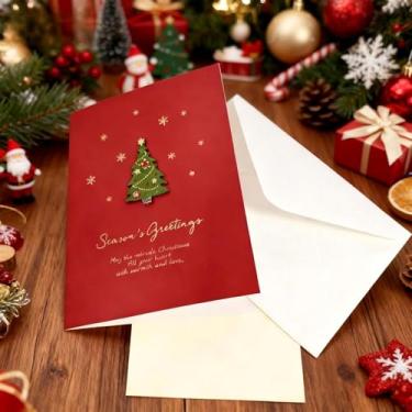 Imagem de Cartões de Feliz Natal com design de meia 3D, cartão vermelho de Natal com envelopes, saudação de Natal dobrada para família, mulheres, homens, colegas de trabalho e amigos