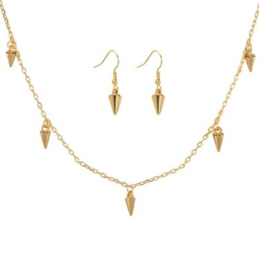 Imagem de NewZenro Conjunto de joias com pontas para mulheres, colar de gargantilha com borla dourada, brincos pequenos pendurados, corrente ajustável, leve, moderna, minimalista, punk