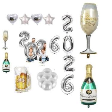 Imagem de Kit Decoração Ano Novo Prata Balões Bexigas 2026 Reveillon - Festas & 