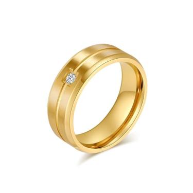 Imagem de YIFSIY Alianças de casamento de 8 mm para homens e mulheres, banhado a ouro 18K branco/amarelo/preto com zircônia cúbica, anel de presente de joia tamanho 7-12, Banhado a ouro, Zircônia cúbica
