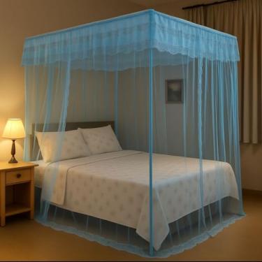 Imagem de Mosquiteiro Palácio com Armação para Cama Casal Box Queen, Cortinado com Abertura Lateral(Azul)