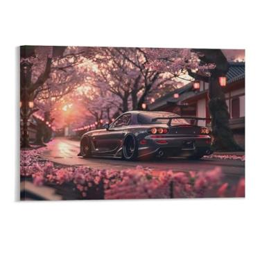 Imagem de HouLaiZhe Jdm Modificado Carro Rx7 Flores de cerejeira Pôsteres Pôr do Sol Tela Estética Decoração de Quarto Pintura de Parede Impressões Galeria Sala Decoração de Parede para Quarto Sala de Estar