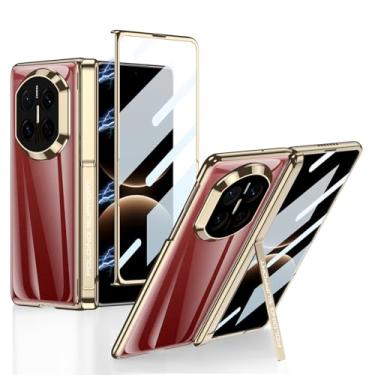 Imagem de FWYANZH Capa para Huawei Mate X7, capa de proteção transparente galvanizada, suporte de dobradiça, protetor de tela integrado à prova de choque, capa de proteção total, dourada, Mate X7