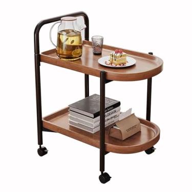 Imagem de Mesa lateral redonda pequena de 2 camadas, mesa de centro redonda móvel com acabamento de nogueira moderna de meados do século, mesa lateral para sala de estar, mesa lateral de cabeceira ou sofá