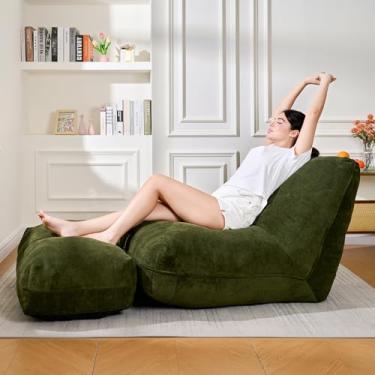 Imagem de Cvortll Cadeira pufe com otomano, sofá confortável com espuma de memória, sofá preguiçoso BeanBag com apoio para os pés, sofá de pufe à beira da lareira para sala de estar, quarto, apartamento (verde)