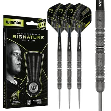 Imagem de Winmau Michael Van Gerwen MvG Signature Edition - 22 g - 90% tungstênio - Conjunto profissional de dardos com ponta de aço com voos de dardo e hastes (eixos)